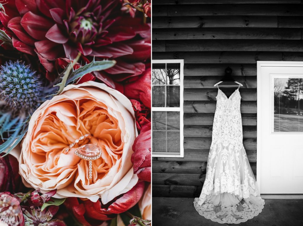 Wedding dress and bouquet